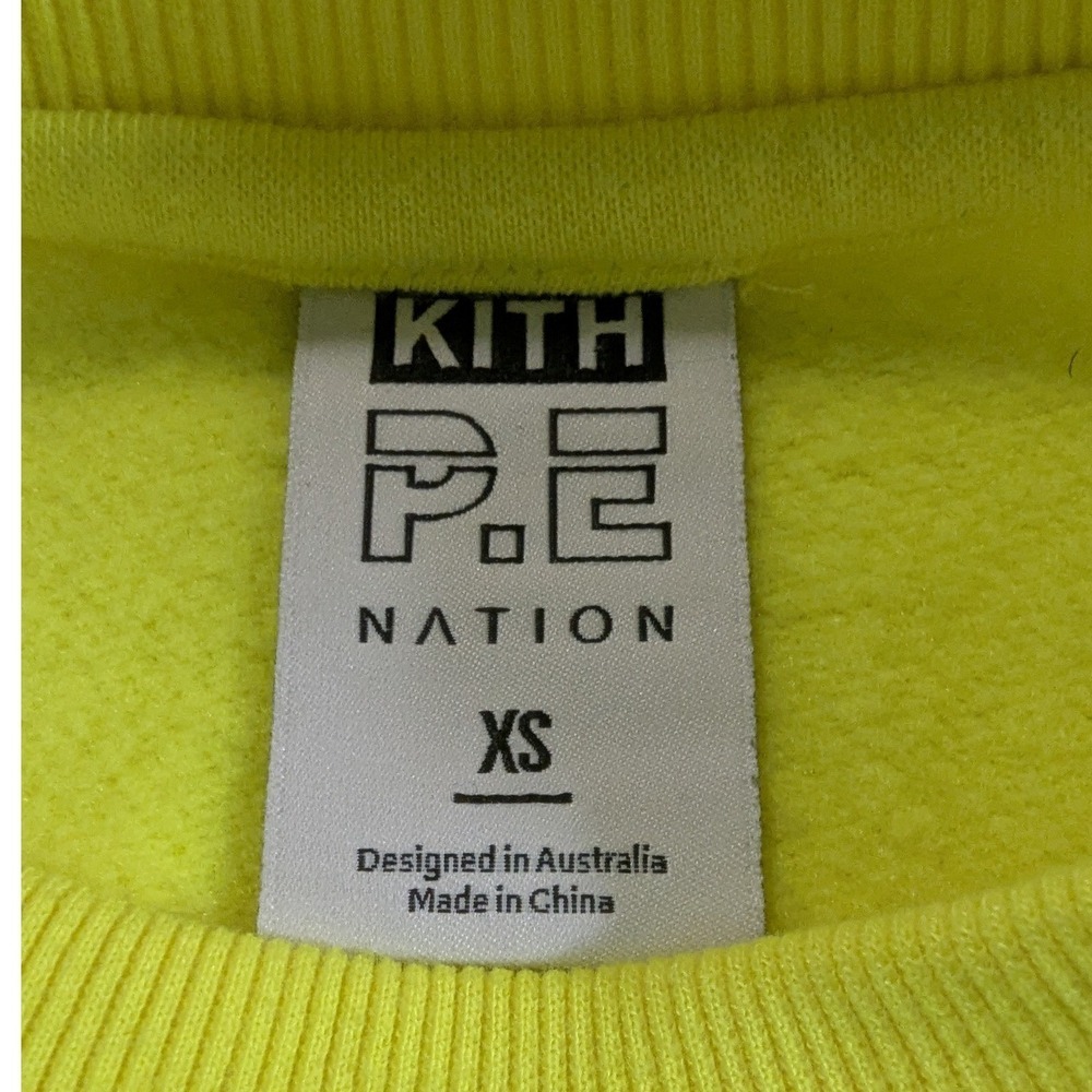 KITH x P.E NATION Cropped Sweatshirt Neon Lime Yellow Logo XS Athleisure Kithmas - Picture 7 of 13